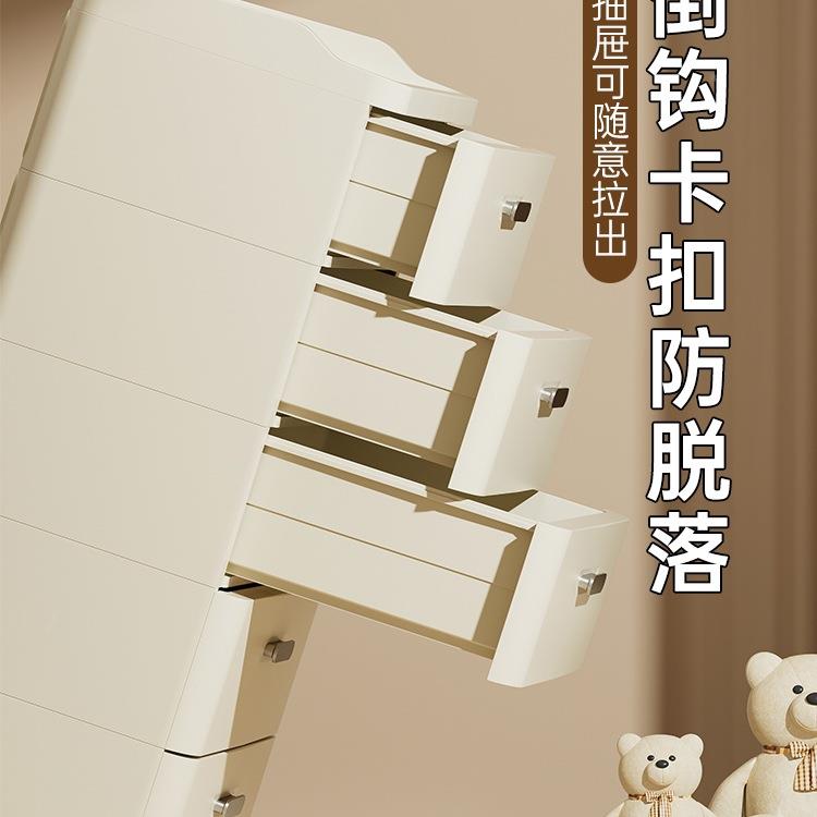 床头柜简小约现代奶985油风型塑料卧室收纳柜床边简易置架物五斗