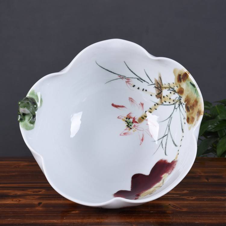 景德镇陶瓷鱼缸手绘窑变荷花陶瓷养鱼碗莲缸 创意桌面装饰品摆件