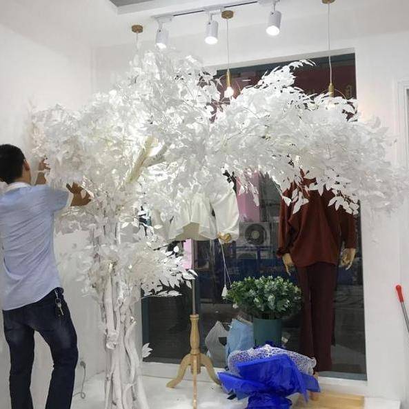 仿真大型白色假榕树拍照商场服装店室内装饰直播背景树网红树