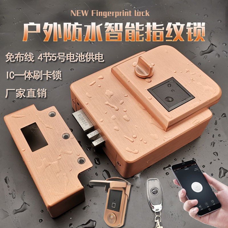 不锈钢户外防水IC刷卡遥控指纹门锁别墅铁艺大门锁电子门锁电控锁