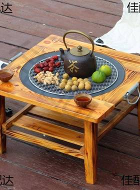 老式火碳盆取暖火炉8Betc3tY铸炉铁炭盆冬烤季家用实木烧烤架户外