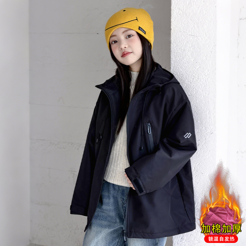 女童秋冬加棉冲锋衣套装