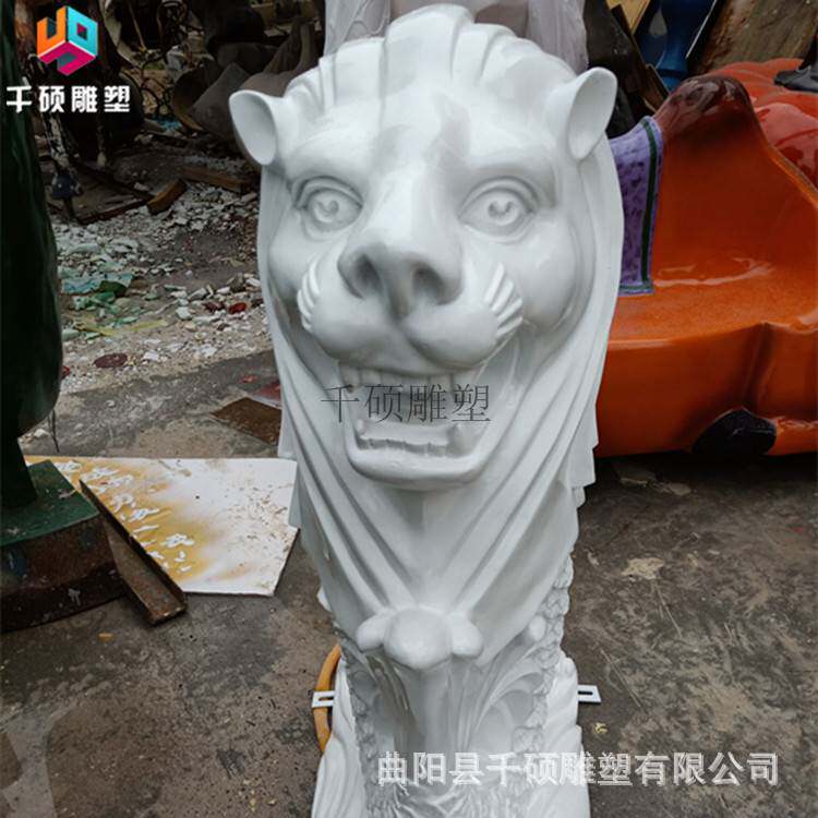 制定玻璃钢动物鱼尾狮雕塑喷水狮子头户外别墅水景景观装饰摆件
