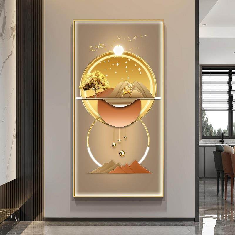现日光相随代奢ed玄关装饰画走挂廊过道竖版壁画发轻l光灯正对门