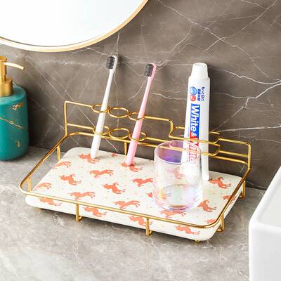 浴室台面单层置物架卫生间洗漱用品化妆用品带陶瓷托盘欧式收纳架