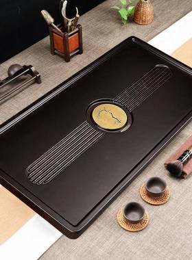 黑檀家木实木茶盘式31187用新款简约大号盘排水办公室仿整块原木