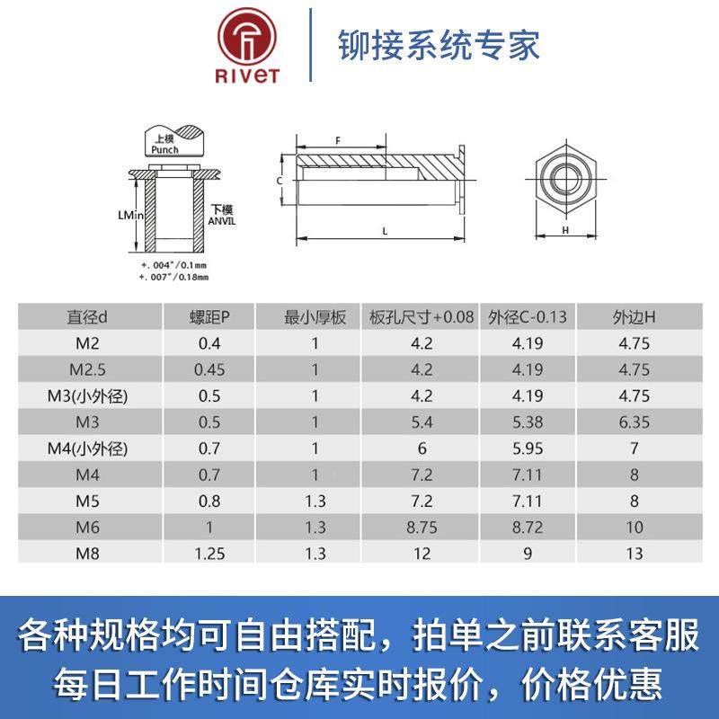 2M2.5M铆M4M5M6不M锈钢304通3孔压铆螺柱/压353铆螺母柱/压件