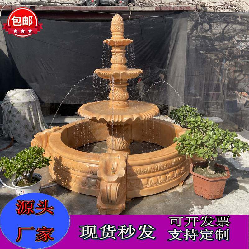 石雕风水球喷泉石材流水晚霞红欧式庭院园林水钵石盆景观水景摆件