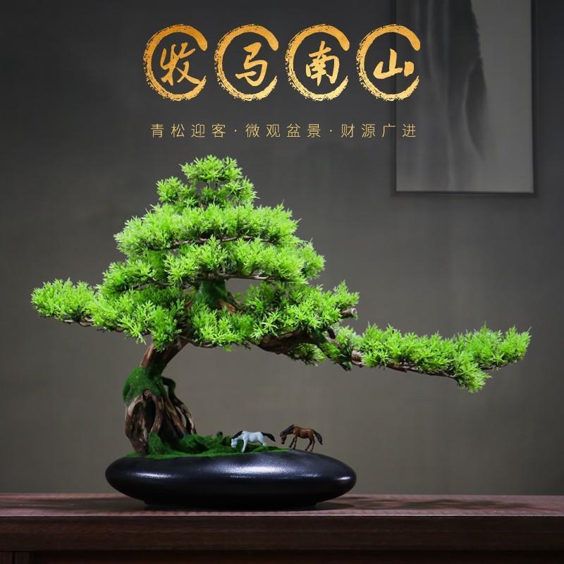 新中景式真迎客松meihua20盆摆件客厅罗汉柏装饰松办公树茶桌生假