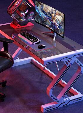 Bw1【1245人收藏】网红电竞桌台式家用电脑桌钢化玻璃碳纤维纹理