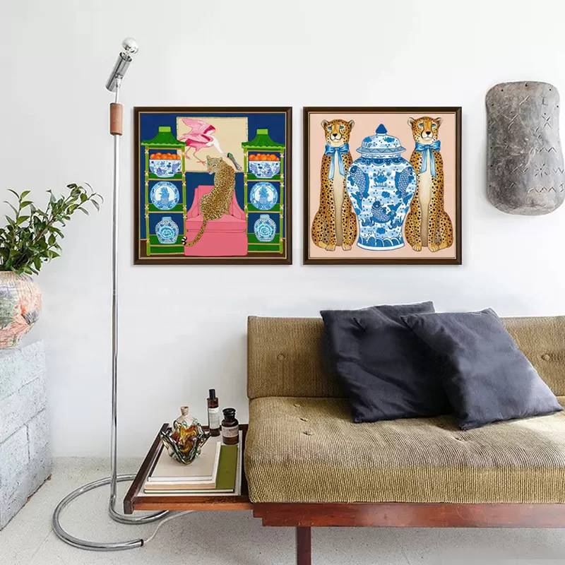 中古美式新中式古典如虎添翼装饰画客厅餐厅卧室挂画复古小众艺术