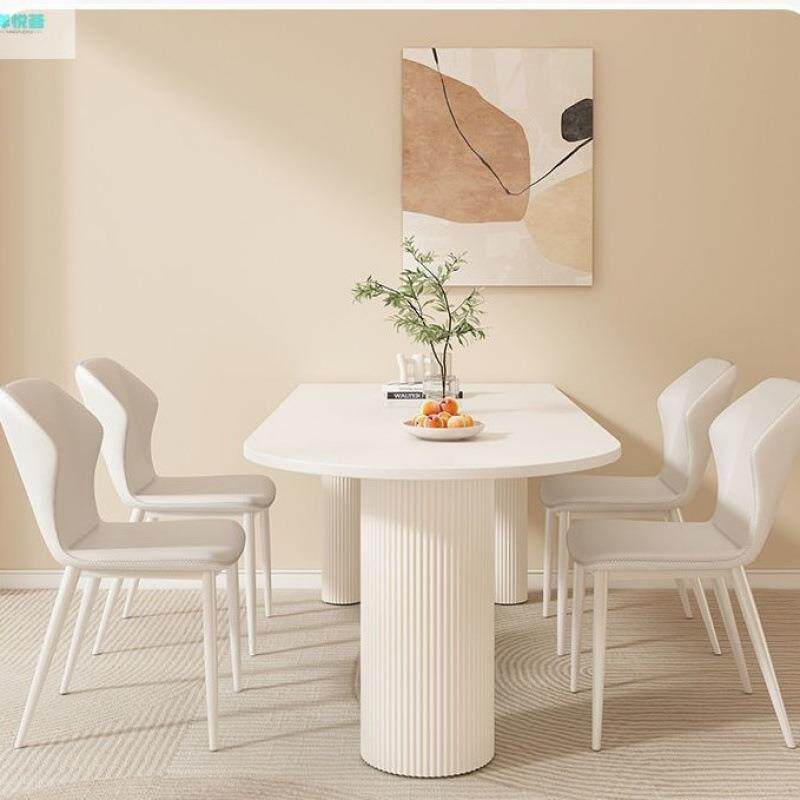 现法式奶油网桌红EOH餐桌椅组合餐岛小户型家用台一体代简约宅寂