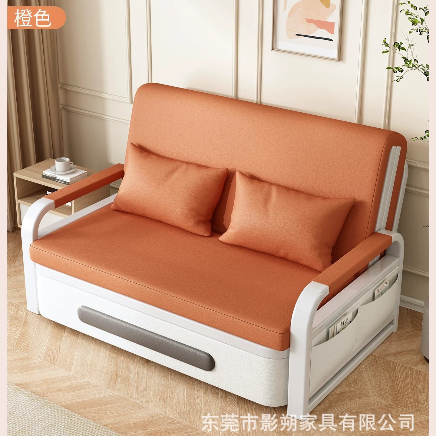 现代简约科技布单人沙发床带扶手抽屉储物小户型可折叠两用沙发榻