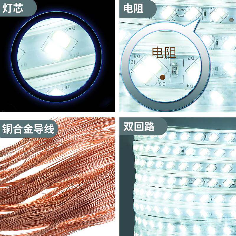 LED灯带220v户外防水地下室隧道工地亮化装饰照明白光灯条24V之满