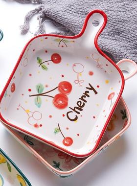 日烘带把手18342柄陶式瓷餐盘子培意网红焗饭烤盘烤箱用餐创具菜