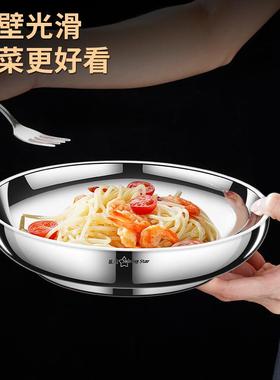 34不锈钢盘水果盘双层圆0形深盘西餐牛排盘拉韩式VXY家用餐沙具盘