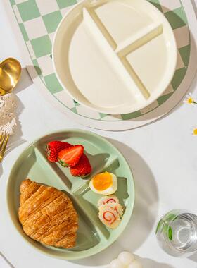 创意陶瓷分格盘高颜餐盘子用家儿童三格餐盘奶油风点西心分隔96762值盘