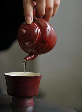言复古粉引陶茶壶诧寂36211风手工粗弥茶壶单壶带泡过滤家用功夫