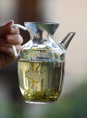 仿宋手执壶高硼玻过璃加厚耐热带滤花茶泡壶家用77080创意硅冷茶