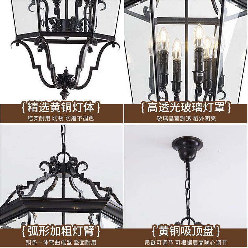 式全铜吊灯跨境复古入户法117玄玻长关楼梯灯走廊酒店餐厅黑色璃,家装灯饰光源,智能吊灯,淘宝优惠券,粉丝福利购,淘宝优惠卷