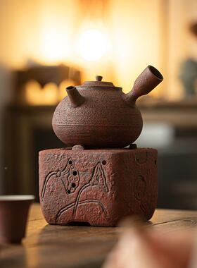 赭石红陶精Y2023111炉中式敦煌茶小火炉围粗炉煮茶温酒茶炉户外便