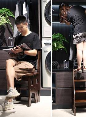 梯实木梯凳登子多功能折叠家ITM用梯子椅子室内四步楼高台阶两用