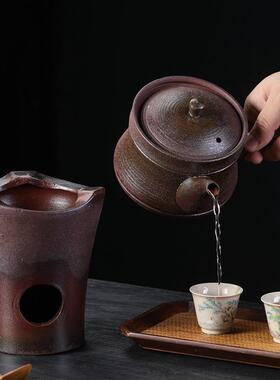 侧把红泥大口手工砂铫煮茶壶茶窑变58546用跳套盖家烧水泡茶壶炭