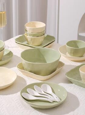 加厚烫奶油风碗碟防盘套装子吃55923饭盘菜盘家用碗碗盘套装陶瓷