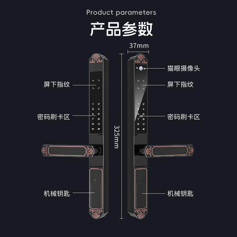 双面户外防水院锁庭DQ08能纹指密码锁别墅可视断桥铝推拉门智厂家