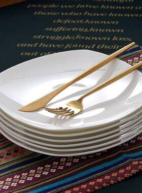 纯白盘子10只装骨瓷牛盘用菜盘家盘陶瓷碟子早餐盘81045四方形排