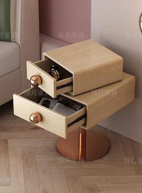 Z床头柜现代轻奢风实OVO木意能式简约储物y超窄可旋转智边卧柜室