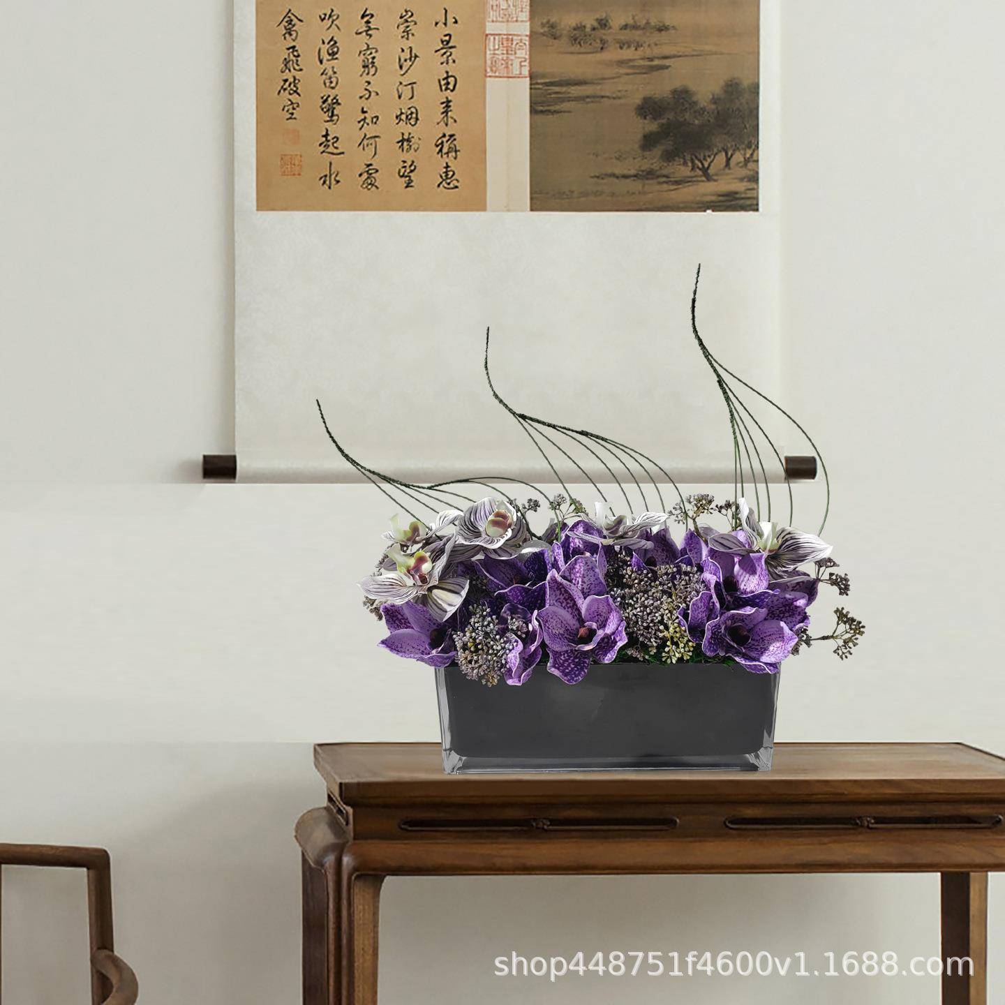 现代紫色仿花艺装前饰摆件餐桌台酒店假花绿植真洽桌谈1472会议面