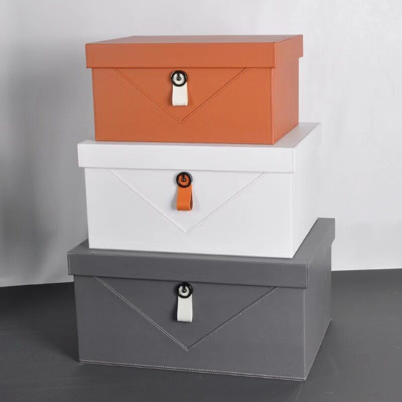 简约皮扣皮革收纳盒样板房衣帽间家具展厅陈设室内软装收纳箱摆件
