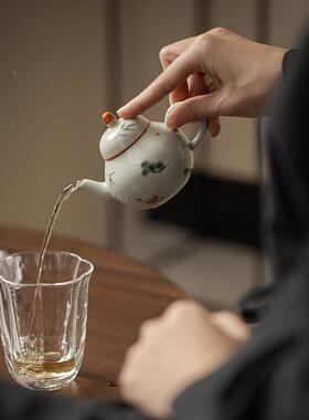 己秘青墨手绘孔茶壶文41704人家釉用泡茶手执壶球过滤陶瓷泡茶壶
