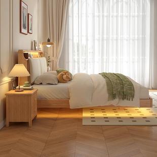 床床双人全实木简约1M8C32.5米18米架子床卧室.原木风实木软靠设