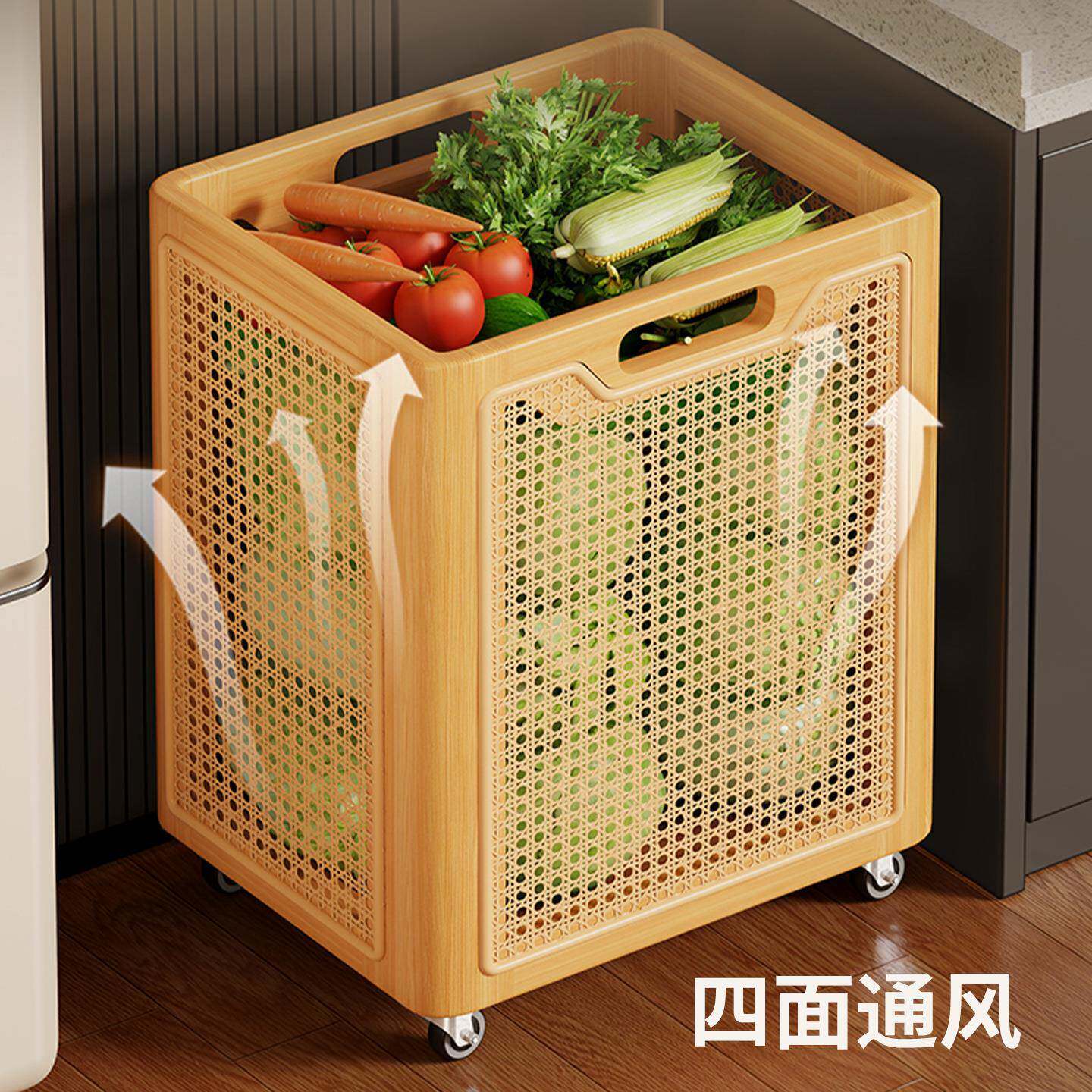 纳实木厨房22618199置物果架水放蔬篮收筐家用可菜移动多功能葱姜