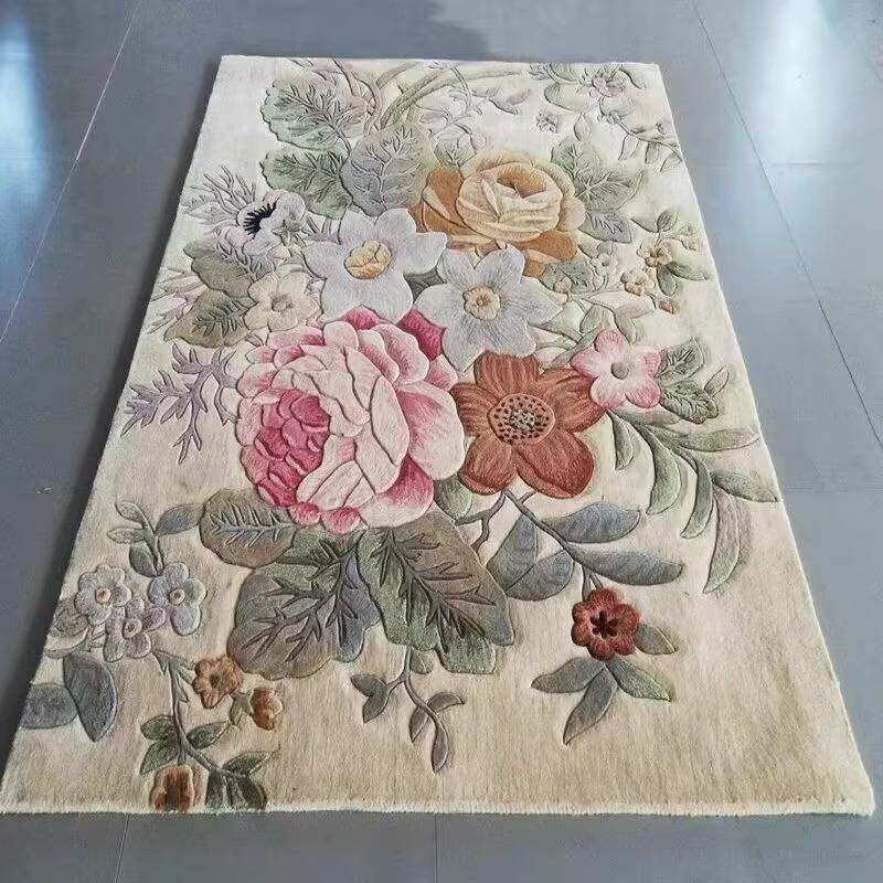 手工纯羊毛地毯欧式田园花朵茶几卧室地毯加厚新西兰羊毛满铺地毯