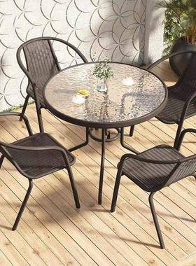 家户外带园桌椅伞组合庭院露天花桌椅三65245件套用室外休闲阳台