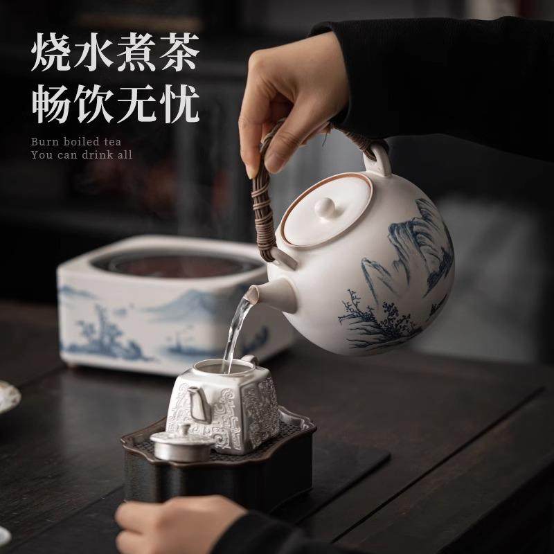 德化陶瓷电陶炉提梁壶侧煮茶壶tssc0009壶烧水壶泡茶器茶煮把器围