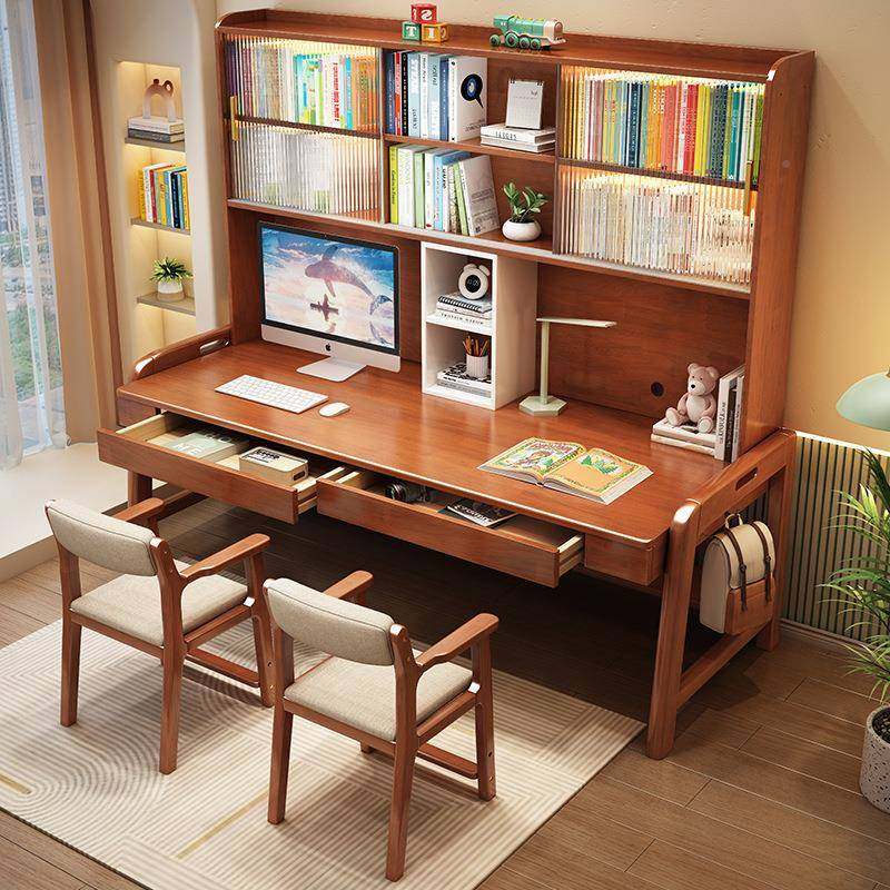 加双长人位书桌实CR2034#家用卧儿童学习桌木可升室降电脑桌带书