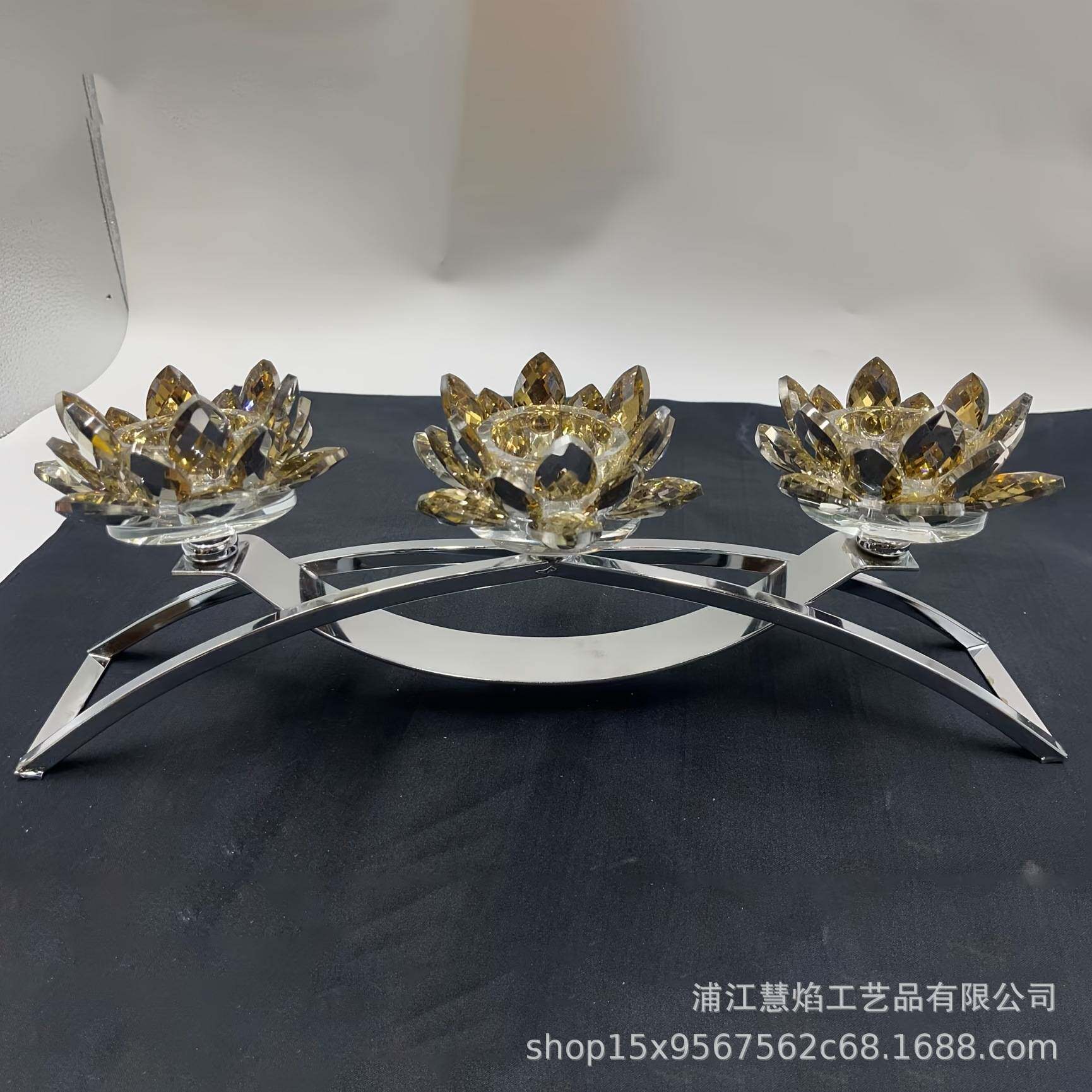 跨境爆款亚马逊婚礼餐桌摆件烛光晚餐道具亚马逊三头玻璃莲花烛台
