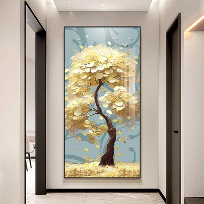 进财门生入户钱玄CZQ关装饰走画摇发财树挂画正对门廊过道壁画玄