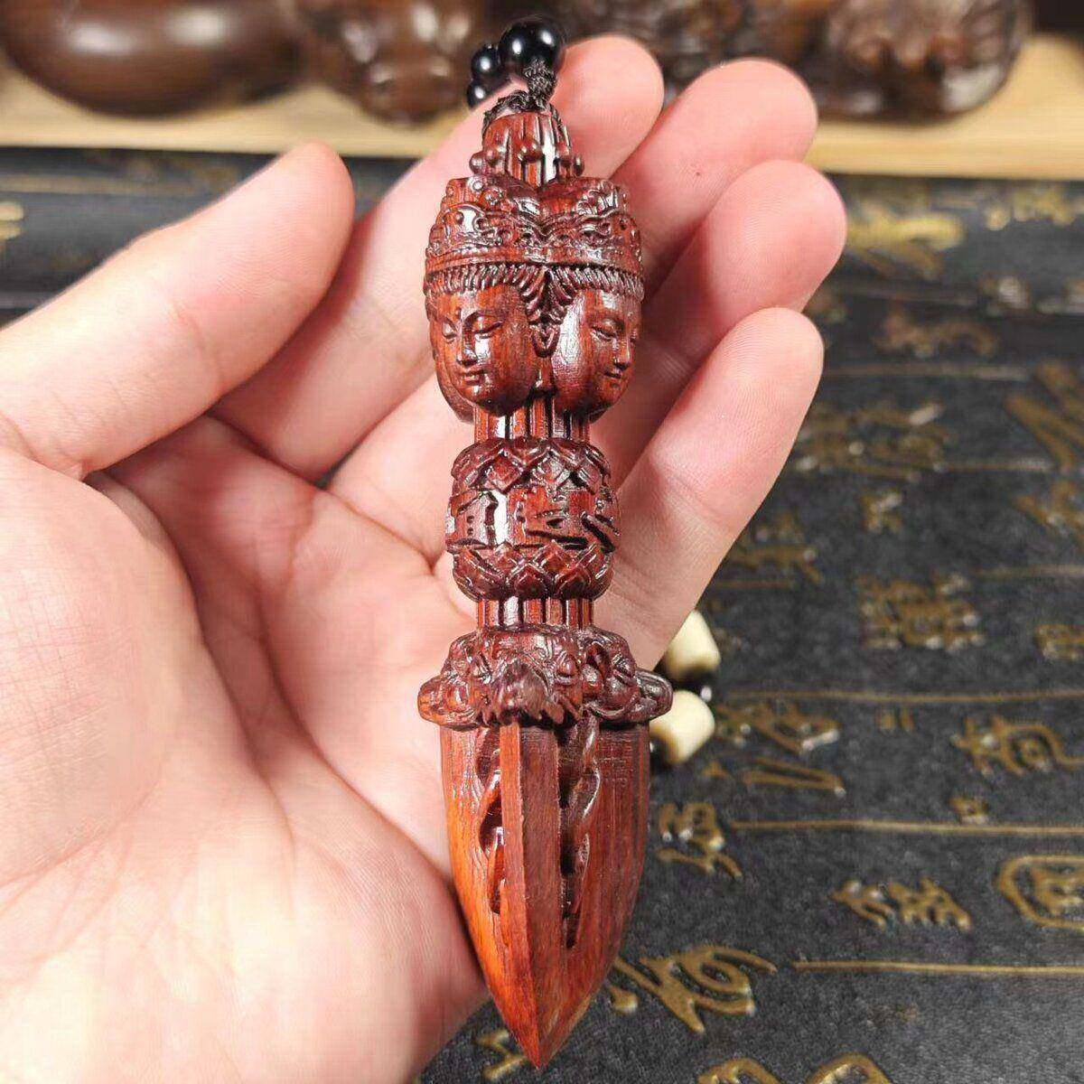 10厘米小紫檀木精雕实心降玩魔杵把挂件随身010把实叶心精雕件文