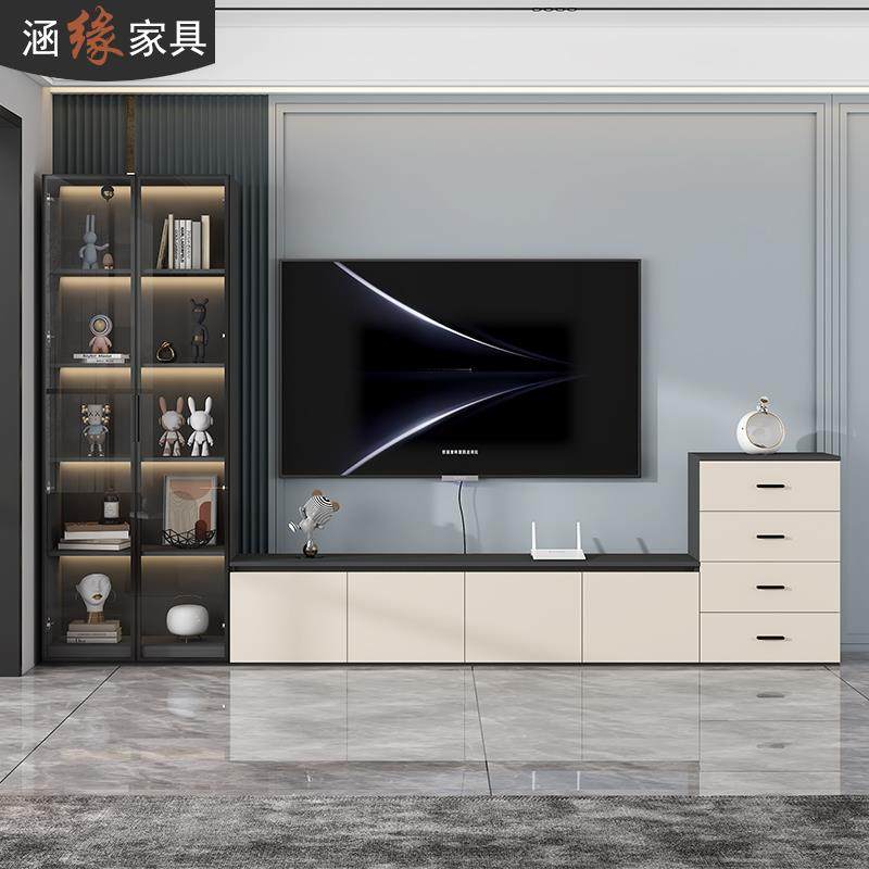 轻地奢落收电视柜纳储物柜一体客厅高款7D76边柜斗柜小户墙壁型柜