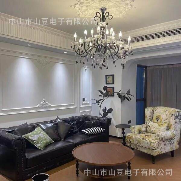 573法蜡烛式灯吊客厅主灯楼梯色水晶餐厅灯2024年新款黑复古卧