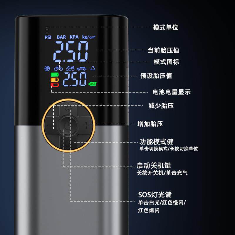 便818携式无线车载充能充气泵带照明示轮胎打气泵智警数显汽车气