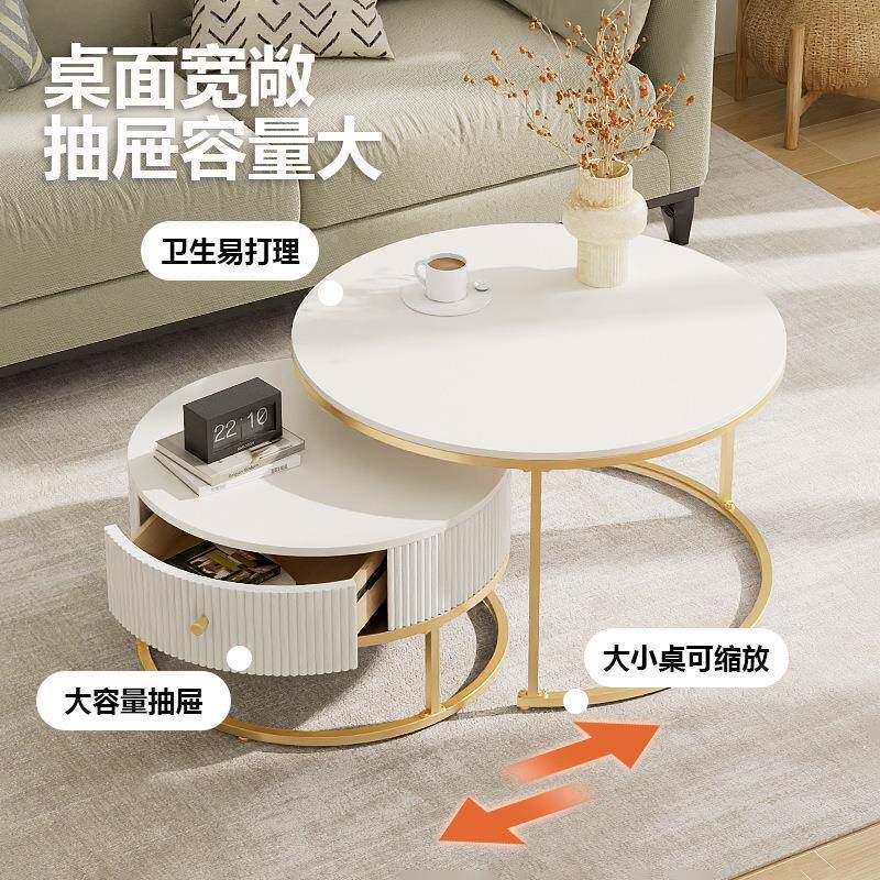 现代奢岩板茶几小轻型省空间抽屉户茶几家用简约小zk-爆款伸缩大