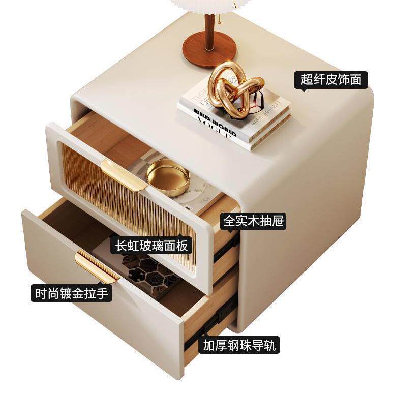 约简现代奶油床风皮质头柜边轻奢实木极简整656装迷你流行床柜