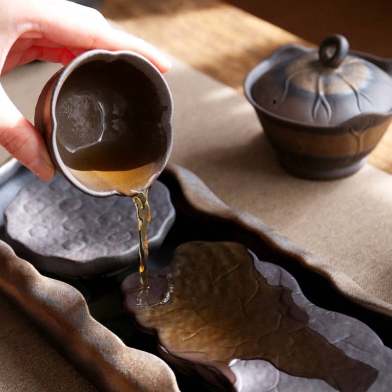 创意粗陶干泡台茶盘禅意储水小型两人用简易陶瓷日式茶台家用壶承