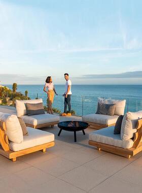 户外柚沙发懒庭别木墅露台BO91休闲花园高档实木院人藤编茶几组合